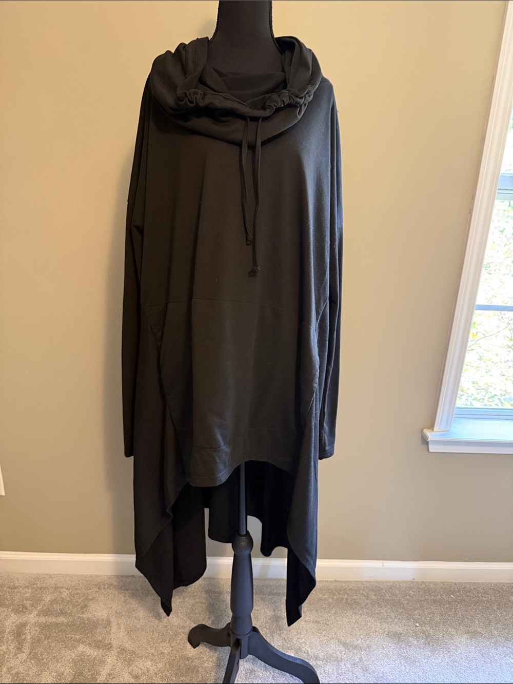 Black Draped Hi-Lo Cowl Neck Sweatshirt